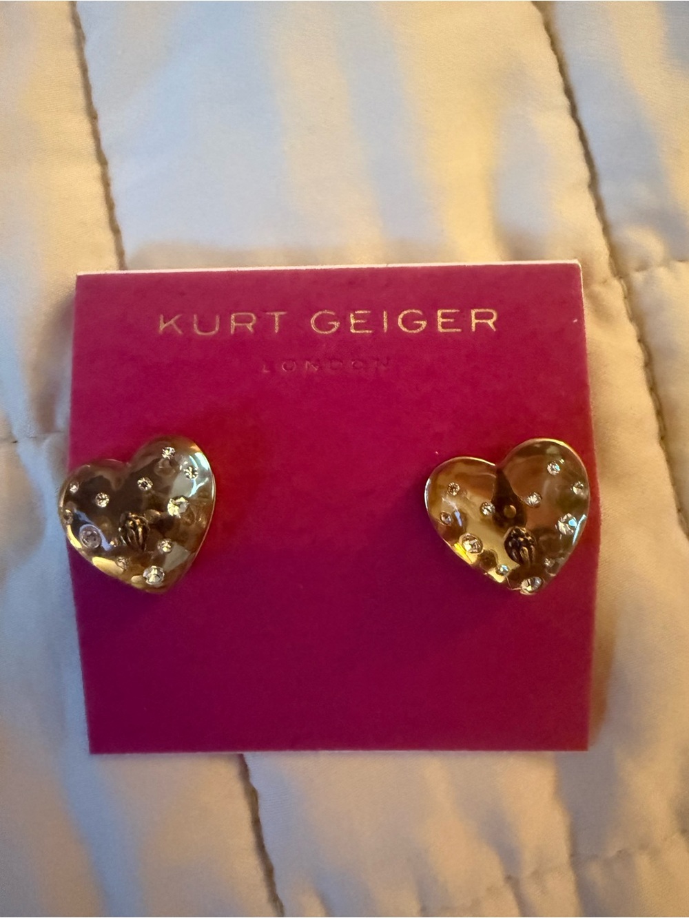 Kurt Geiger Gold Heart Crystal Stud Earrings